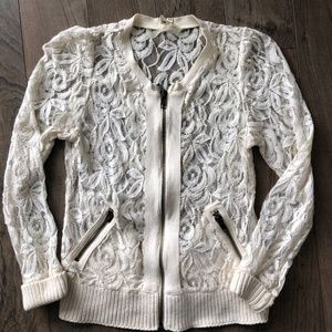 Free People Off white lace bomber jacket